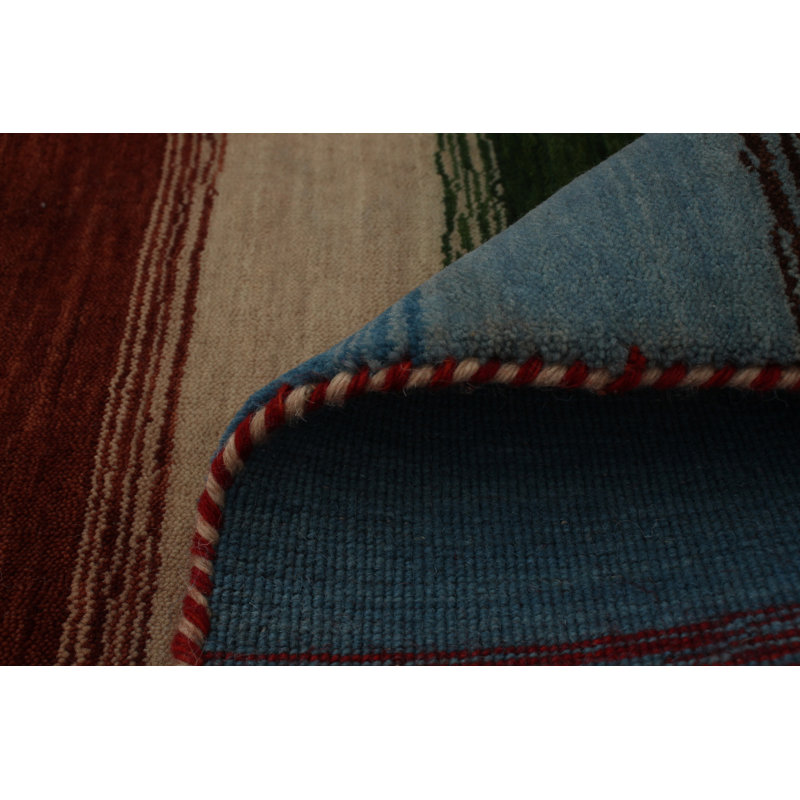 Tapis de bois one-of-kind-noué la 2010 gabbeh rouge/brun/bleu 9 pi 2 po x 11 pi en laine de 10 po Regitze