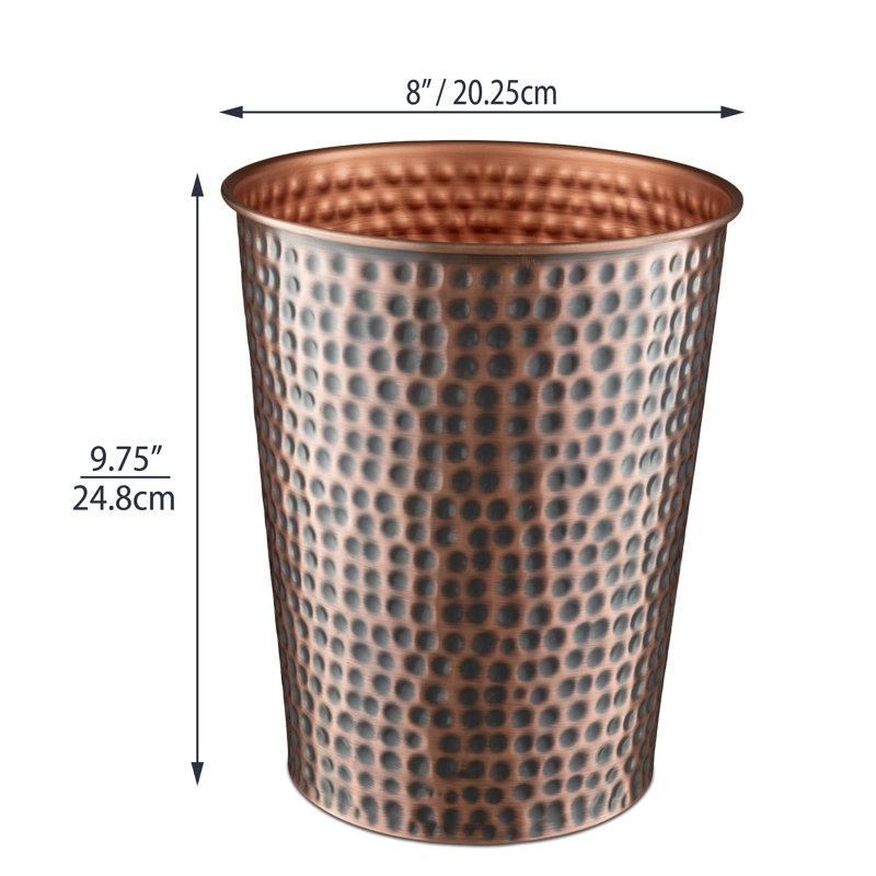 Hand Hammered Antique Copper Round Bathroom Trash Can
