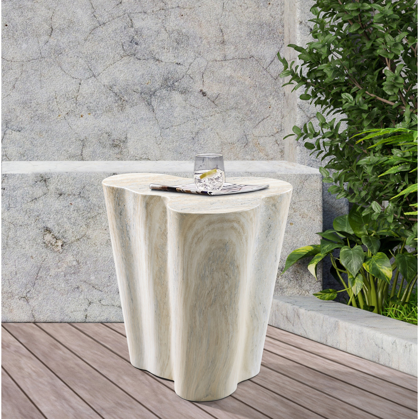 Barrett End Table, 22" H x 22" W x 18" D, Travertine 1