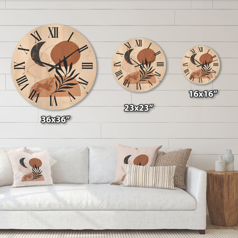 Horloge murale lune et soleil en tons de terre cuite I, Très grand