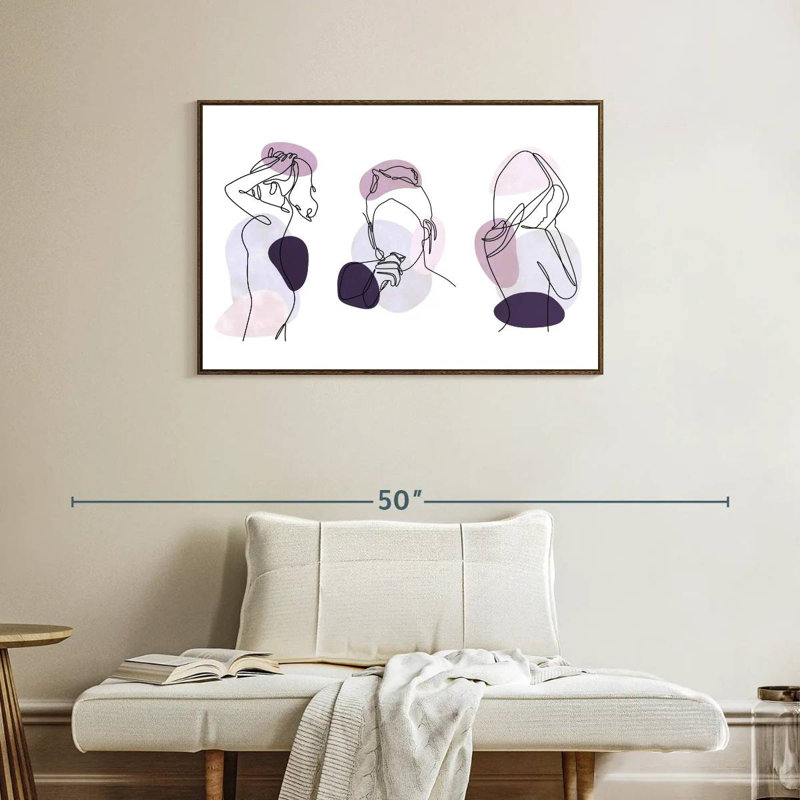 Women One Line, 37 po x 25 po, Cadre flottant noyer