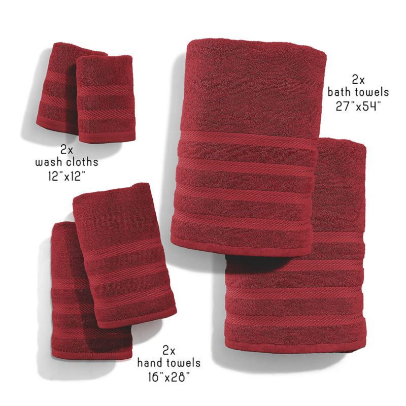  100% Combed Cotton 6-Piece Bath Towel Set – Ultra Soft & Highly Absorbent Towels for Bathroom, Red, 6 Piece Towel Set