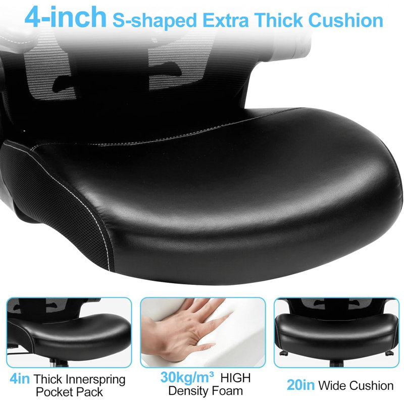 Ergonomic High Back Office Chair - Mesh Computer Chair With Adjustable Lumbar Support & Heavy-Duty Metal Base (For Home Office)