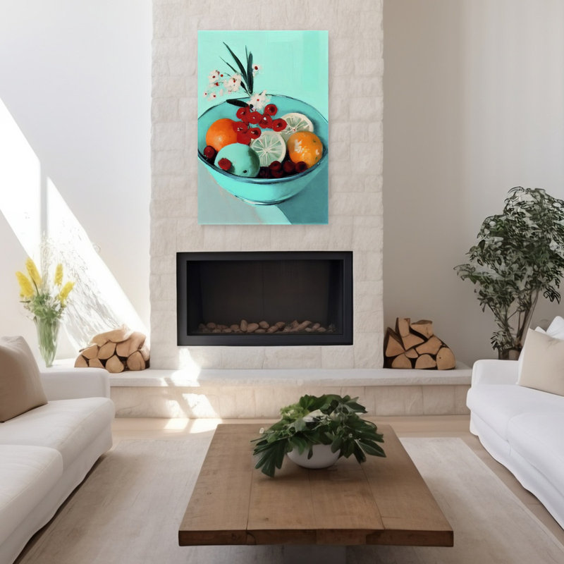 «Vibrant Fruit Bowl», impression d'art moderne et coloré, 48" H x 32" W