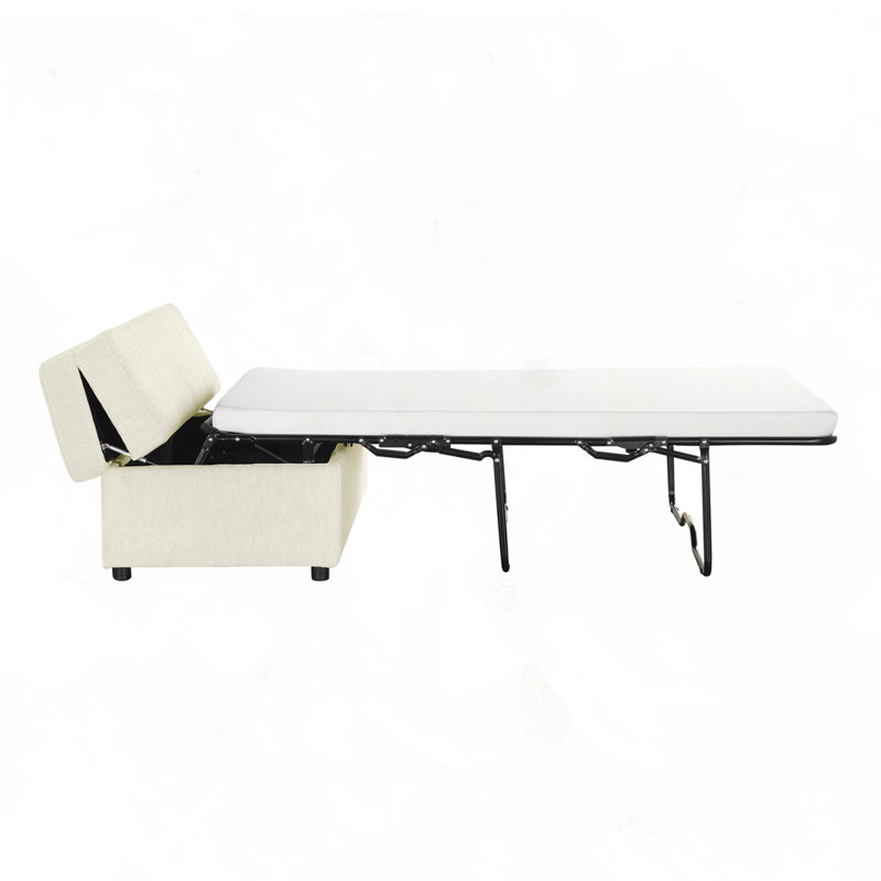 Lit simple avec repose-pieds pliant, Beige