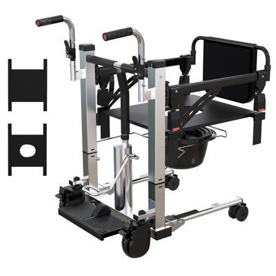 Hydraulic Patient Lift Commode Wheelchair, Stainless Steel Bath Transfer Chair for Elderly Disabled, 4-in-1 Mobility Aid