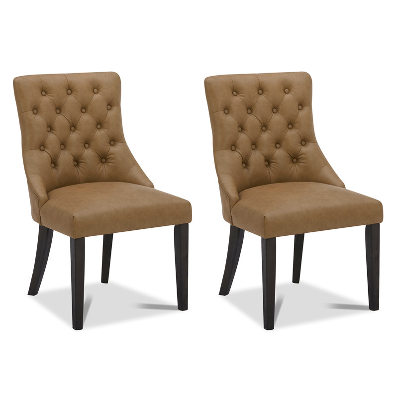 Mufeeda Tufted Upholstered Dining Chair, Cognac Pebbled Faux Leather