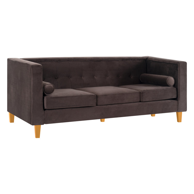  Canapé en velours Ezriah Mid Century, Velours brun