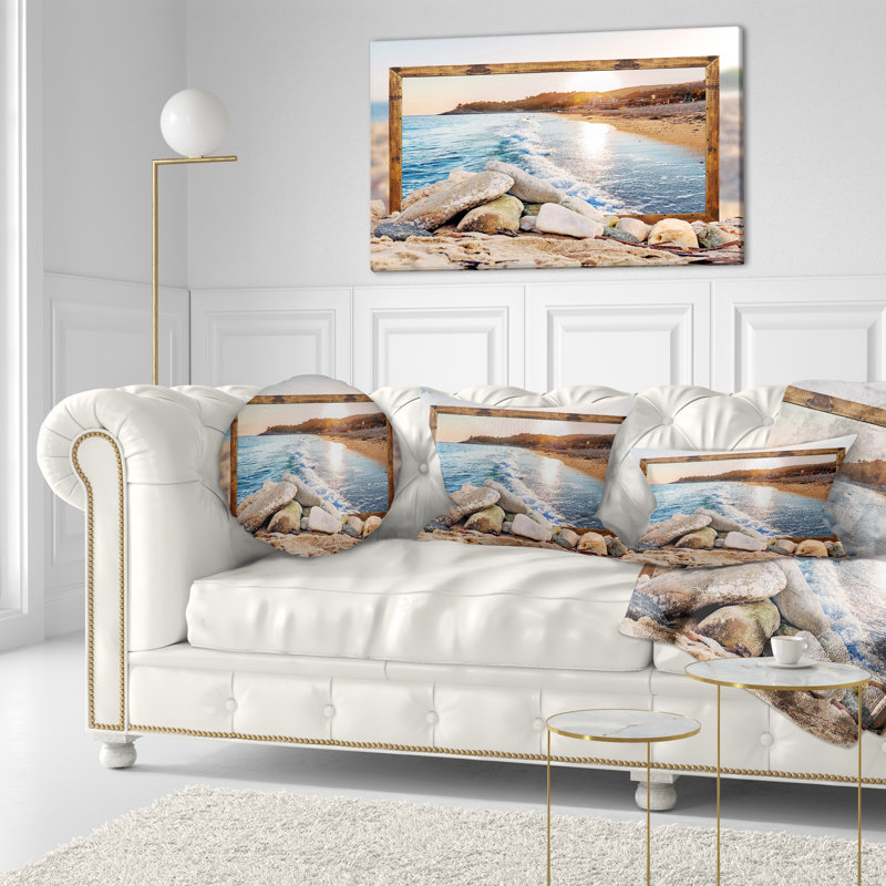 Framed Effect Rocky Beach - Beaches Printed Throw Pillow
