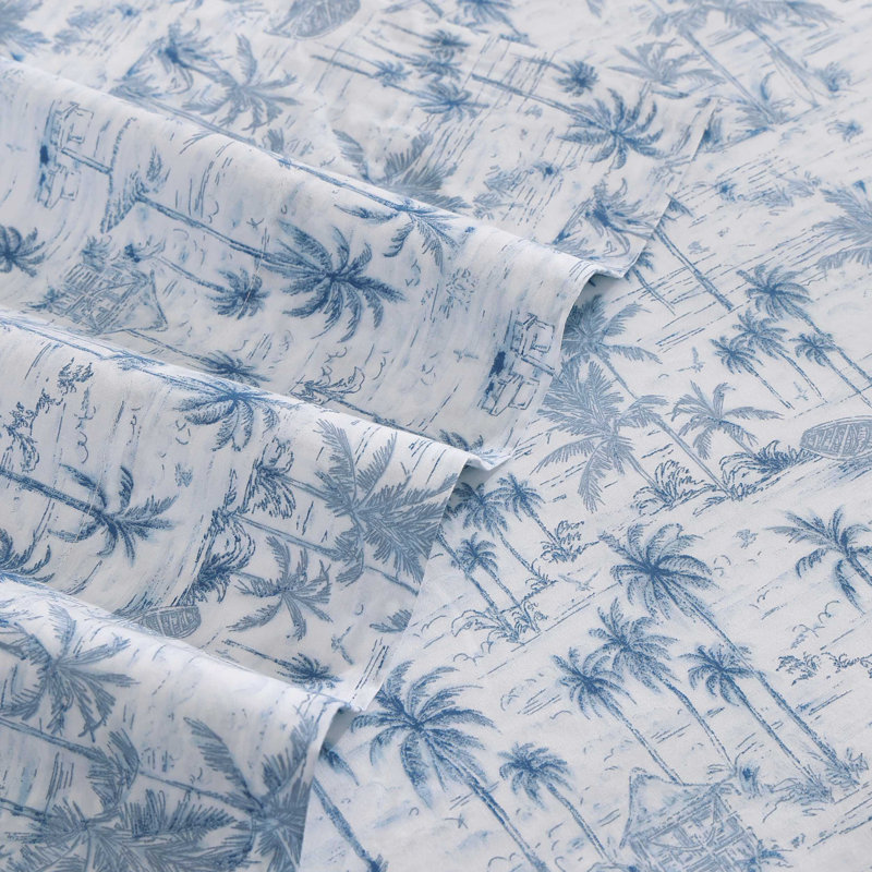 Tommy Bahama Printed Percale Cotton Sheet Set, California King Sheet Set with 2 Pillowcases, Blue Surfside 
