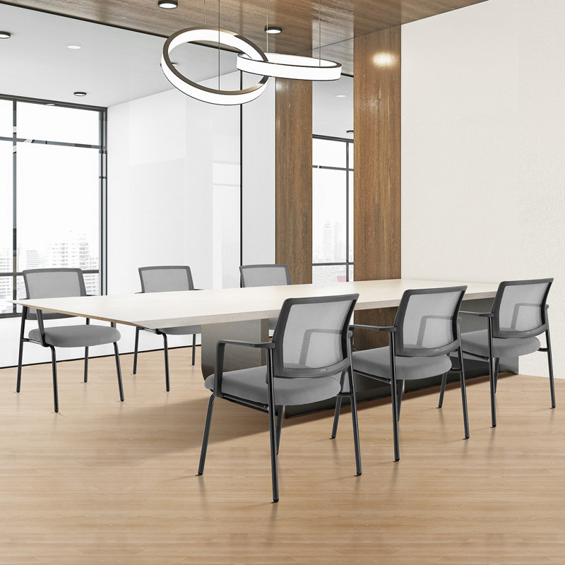 4 Pack Mesh Back Stacking Arm Chairs, Guest Reception Chairs, Ergonomic Office Chair With Armrests, Gray