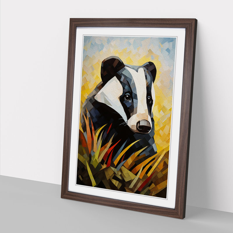 Badger Cubism Art - Framed Print, 46cm H x 34cm W, Walnut Framed