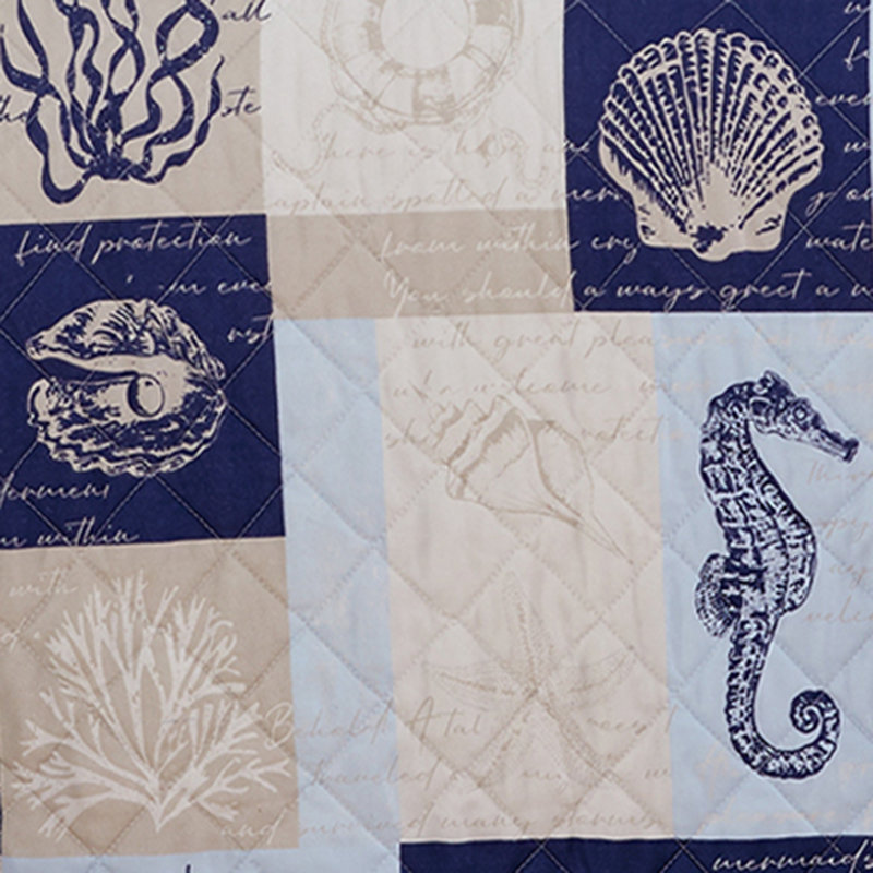Coastal Patchwork Reversible Quilt Set with Shams, Full / Queen Quilt + 2 Standard Shams