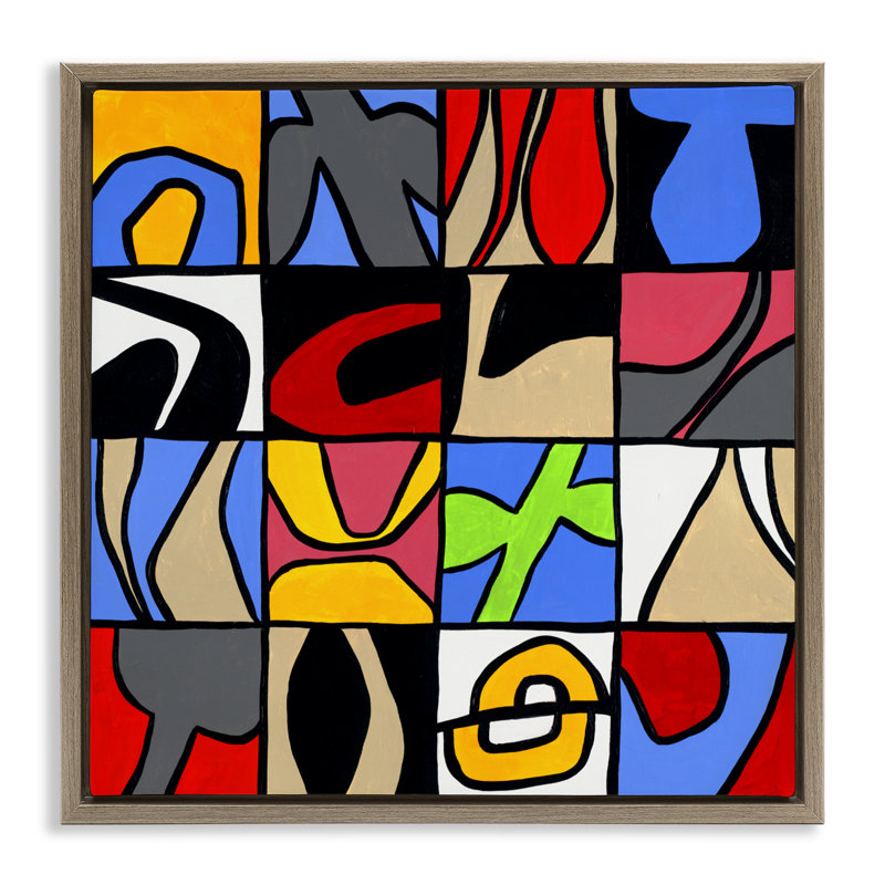 Alternating Contrast Shapes Abstraction Floating Frame, design by Ruth Fromstein, 25" H x 25" W, Montalcino Elm Floater Frame
