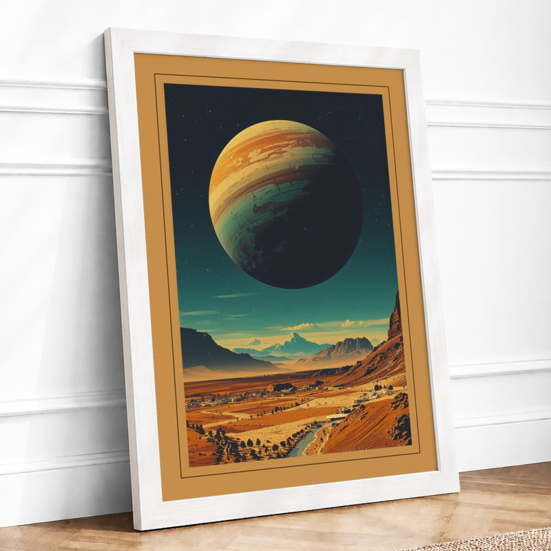 Alien Planet Rise Retro - Framed Print, A4 - 29.7 x 21.0 cm, White