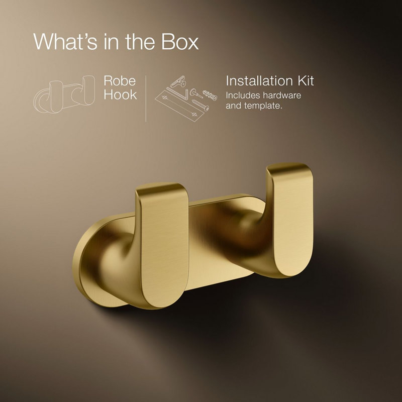 Avid Double Robe Hook, Vibrant Brushed Moderne Brass