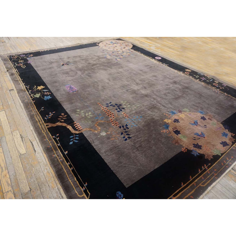 Gray Background Antique Room Size Floral Chinese Deco Rug