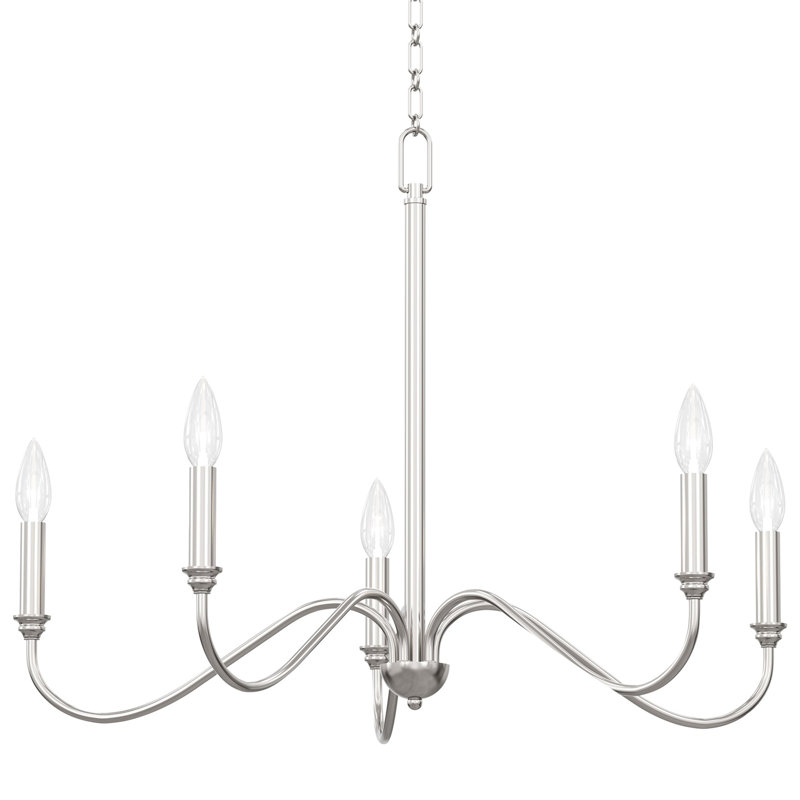 Archer 28" 5-Light Large Modern Chandelier + Curved Arms, Adjustable Hanging Height, Brushed Nickel Finish