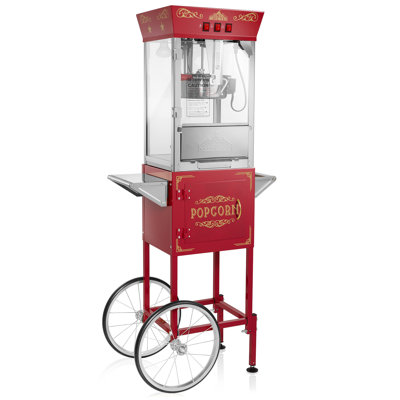 Machine à maïs soufflé de style cinéma avec chariot et bouilloire de 8 oz - Rouge