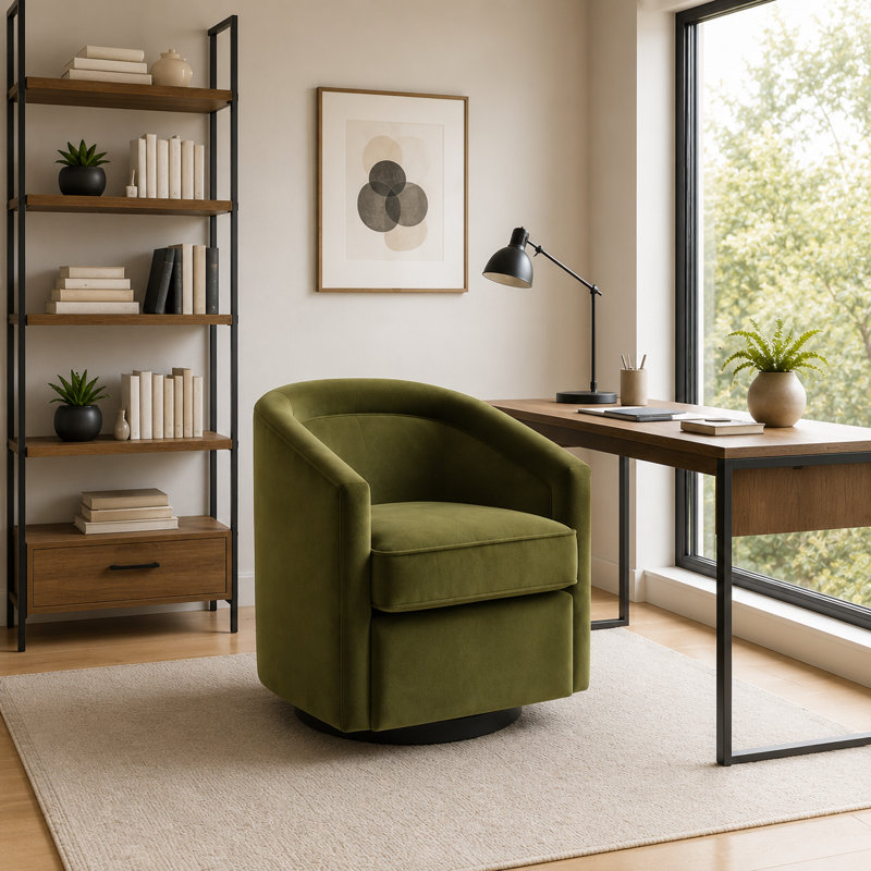Aloisa Velvet Swivel Barrel Chair, Sage Green Velvet