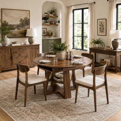 Table de salle à manger extensible de 43,3 po à 59 po pour 4-8, table ronde moderne en bois de style Mid-Century avec feuilles amovibles peu encombrante, pour la cuisine