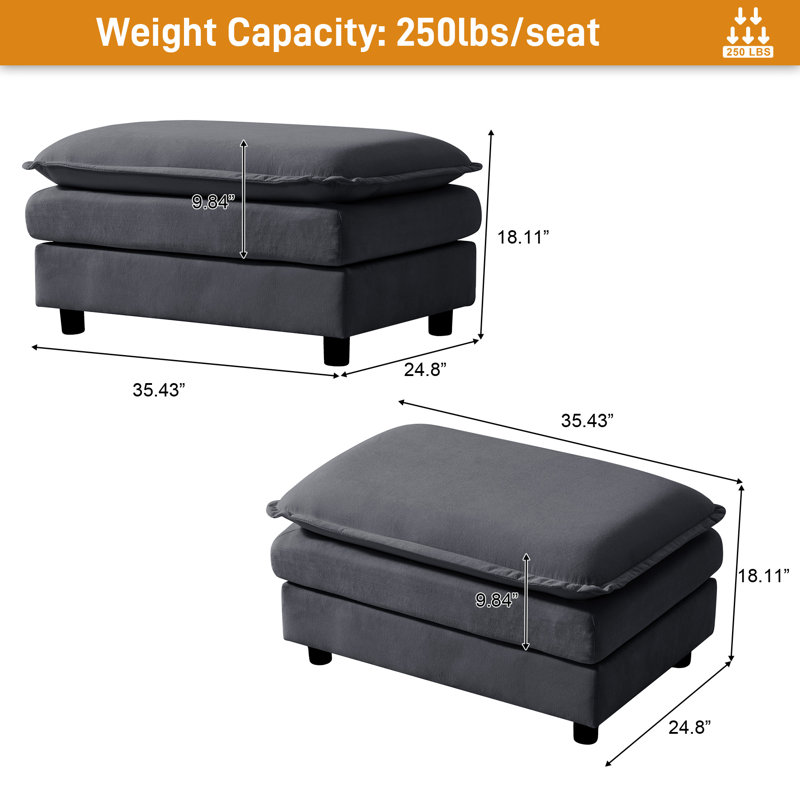 Repose-pieds modulaire rembourré simple pour canapé modulaire Ottman, Gris