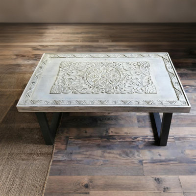 Retro Solid Wood Iron Rectangular Coffee Table