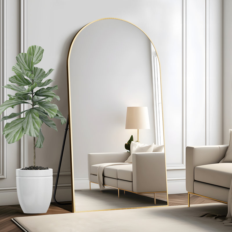 Arched Full Length Mirror Large Floor Mirror, Gold, 75" x 38"