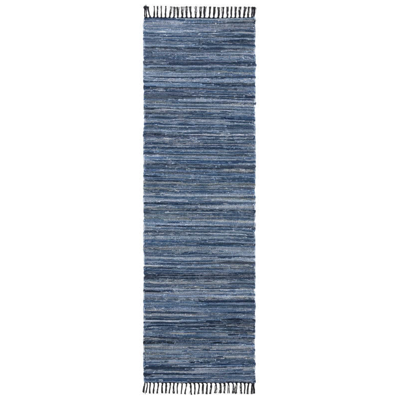Tapis bleu / noir tissé à la main Abiram, Tapis de couloir 2 pi 3 po x 8 pi