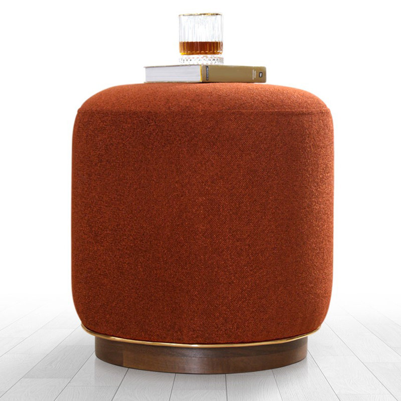 Modern Pouffe with Wooden Legs, Tile Red, 16.9 x 16.5 inches | 100% Cotton Upholstery, 35 DNS Orthopedic Sponge for Comfort | Stylish Addition to Glam & Southwestern Decor, Perfect for Living Room & Hotel Spaces