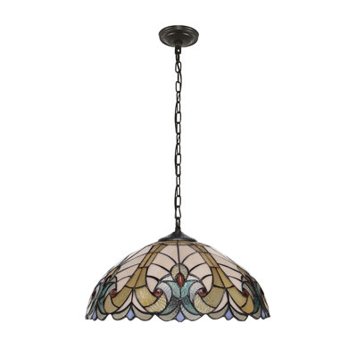 LIAISON Otisfield Tiffany-Style 2-Light Antique Dark Bronze Ceiling Pendant 16" Shade