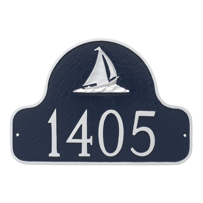 Sailboat Arch Address Sign Plaque, Sea Blue / Gold