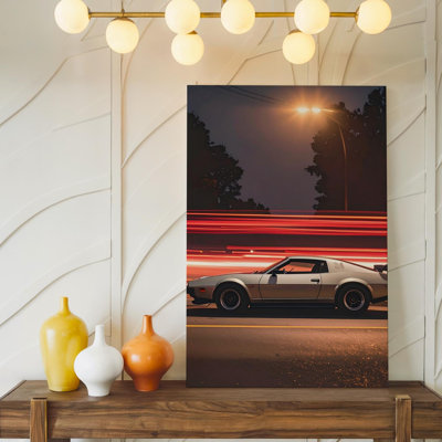 Delorean Night Drive Canvasretro Futuristic Car With Motion Light Trails Wall Canvas Wall Art Ready To Hang Gallery Wrapped Home Decor