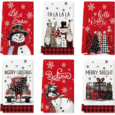 Snowman Xmas Trees Santa Claus Truck Merry Christmas Kitchen Towels Dish Towels, Farmhouse Decoration Hand Towels Set Of 6