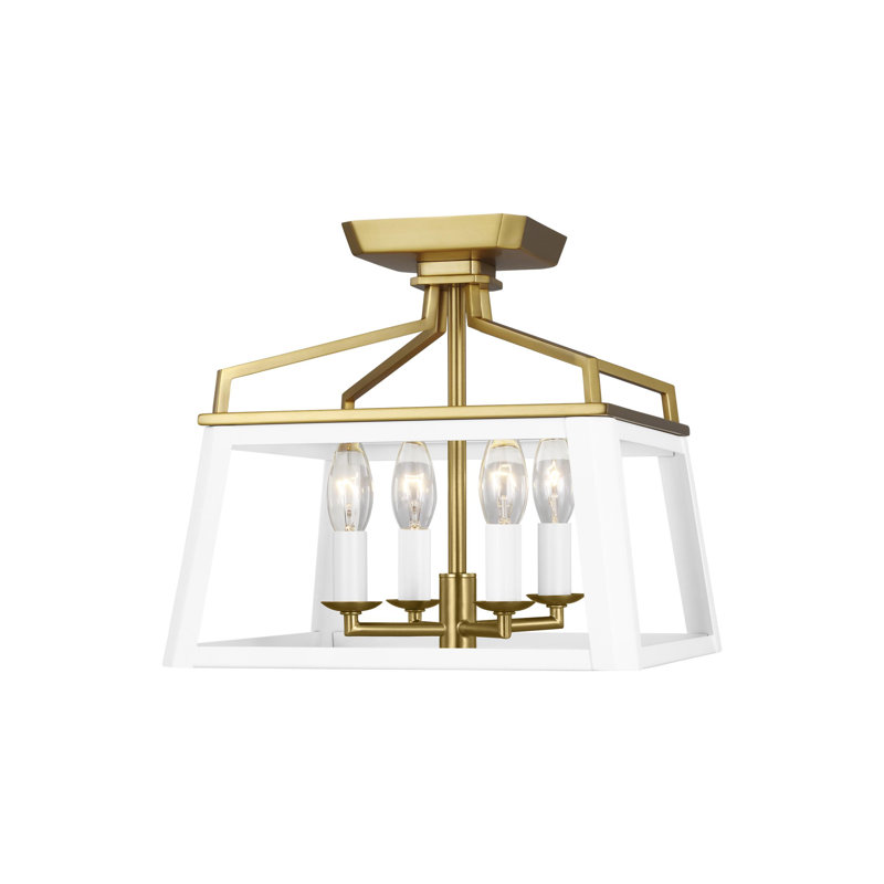 Semi Flush Mount, Gold/White