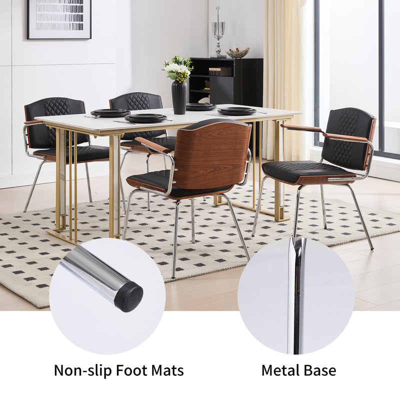Chaises de salle à manger rembourrées en similicuir de polyuréthane moderne, Noir