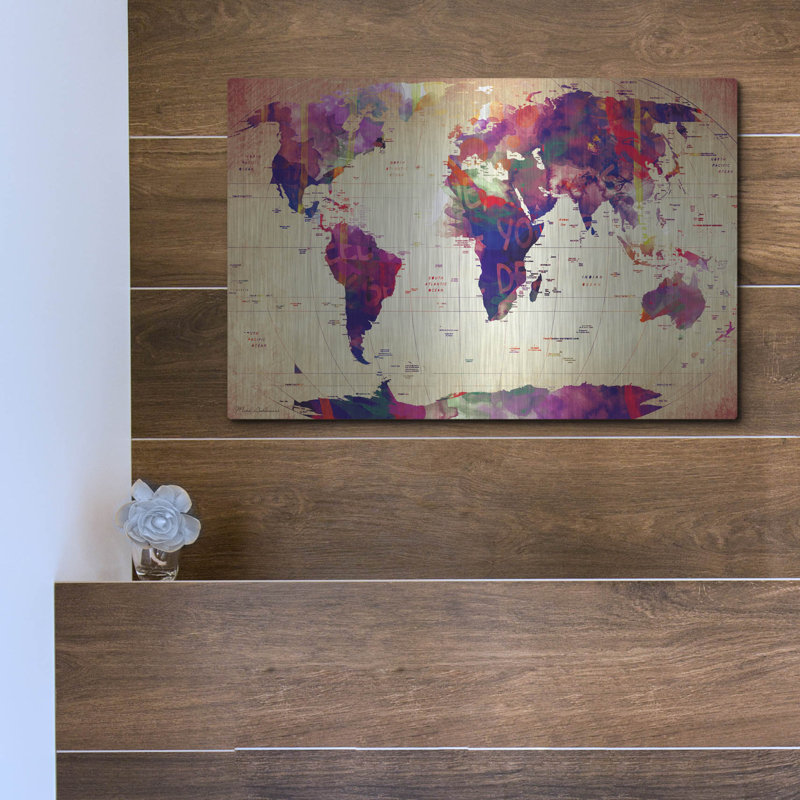 "Carte du monde rétro" par Mark Ashkenazi, H 12 po x l 16 po