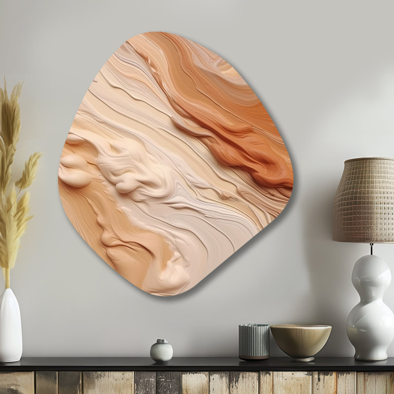 «Orange and Beige Unounded Imagination I», décoration murale asymétrique abstraite en métal, impression d'art unique en forme de orange