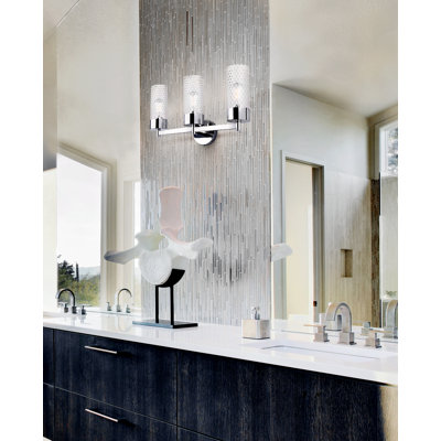 Abbondanzio 6.25 In. 3 Light Chrome Vanity With Clear Textured Glass Shade