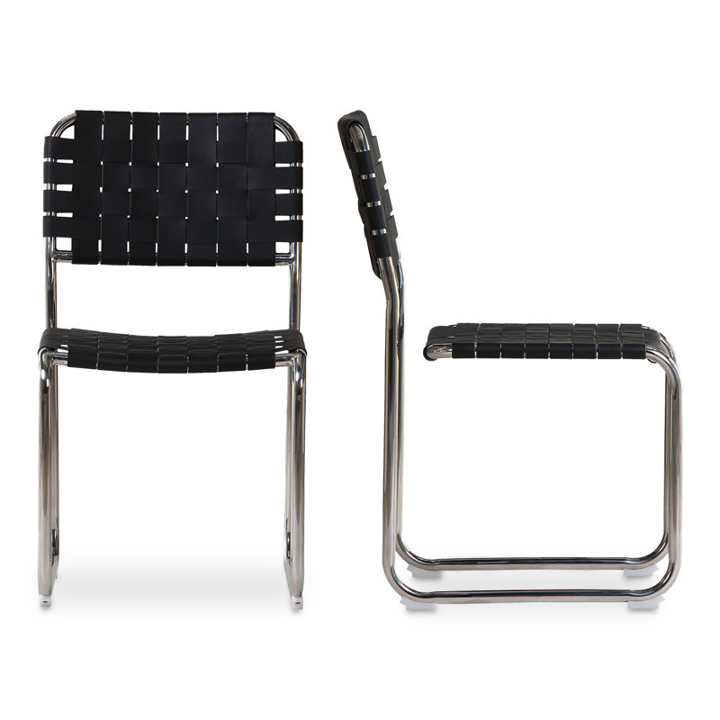 Chaise en porte-à-faux Bailee, Cuir de grain supérieur noir, Argent