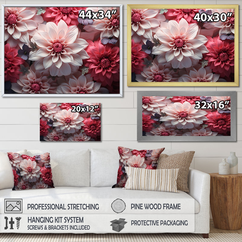 Variété de pétales de fleurs sur toile, H 24 po x l 32 po x P 1 po, Cadre doré à une seule photo