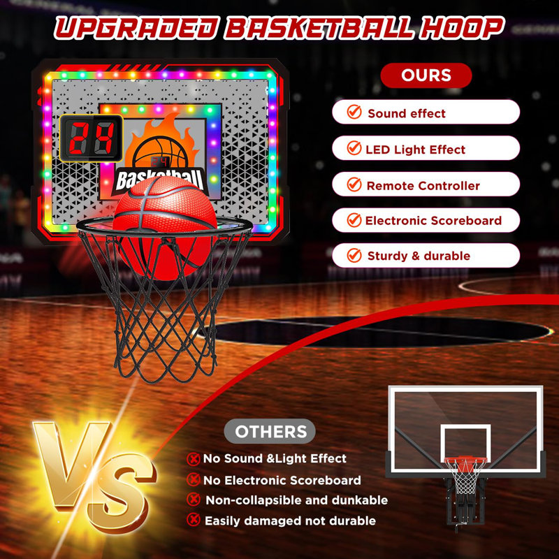 Tableau de pointage basketball avec effets de lumière dynamiques - Jeu d'intérieur télécommandé pour enfants et adultes
