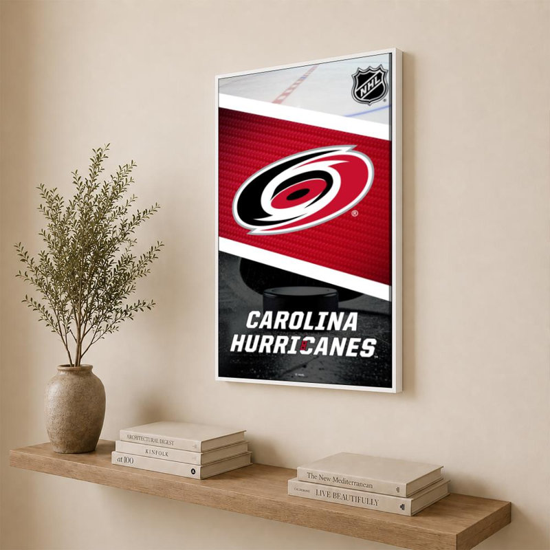 Décoration murale des Hurricanes de la Caroline (LNH), 36" H x 24" W, Flat Floating Frame, White