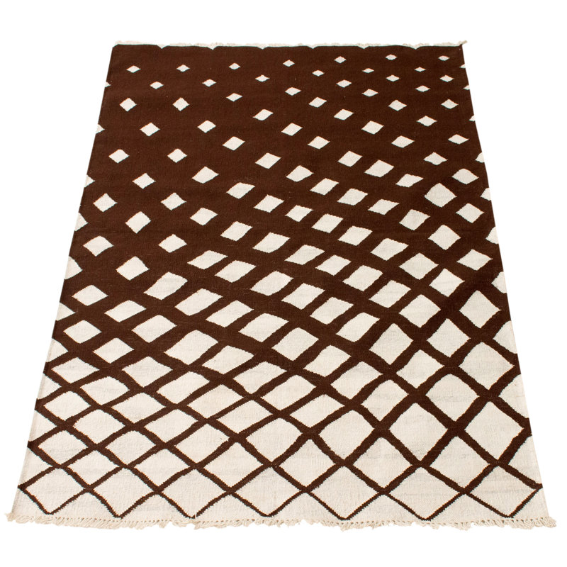 Tapis blanc / brun en laine tissé à plat à la main Andaiye
