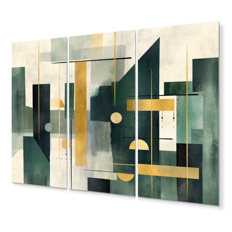 Ensemble de décorations murales en métal aux formes abstraites dorées et vertes