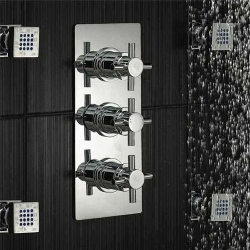 Système de douche en chrome poli avec pomme de douche à effet pluie et pulvérisateur à main flexible