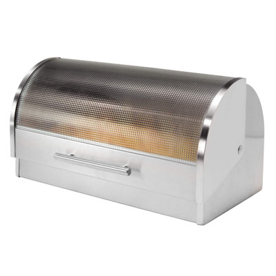 Stainless Steel Roll Top Bread Box For Kitchen Countertop With Tempered Glass Lid - Fits Multiple Large Loaves Of Bread And Other Freshly Baked Goods Including Cookies, Bagels, Muffins
