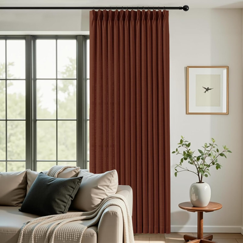 YZ Home Pinch Pleated Linen Curtains 2 Panels Set, Light Filtering Linen Blend Sheer Drapes Memory Trained Pleated Curtain Back Tab with Hooks Rings for Living Room Bedroom