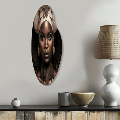 Classy Portrait Of Elegant African Lady IX - African American Curved Shape Asymmetric Metal Wall Art