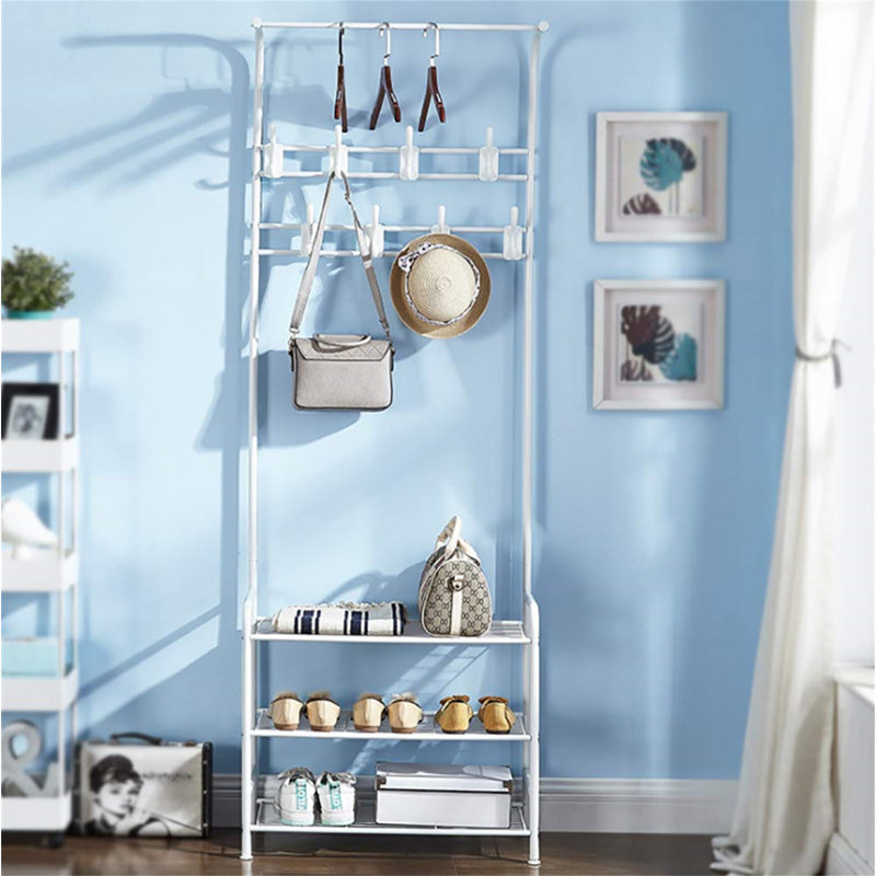 Jordann Freestanding 16 - Hook Coat Rack, White